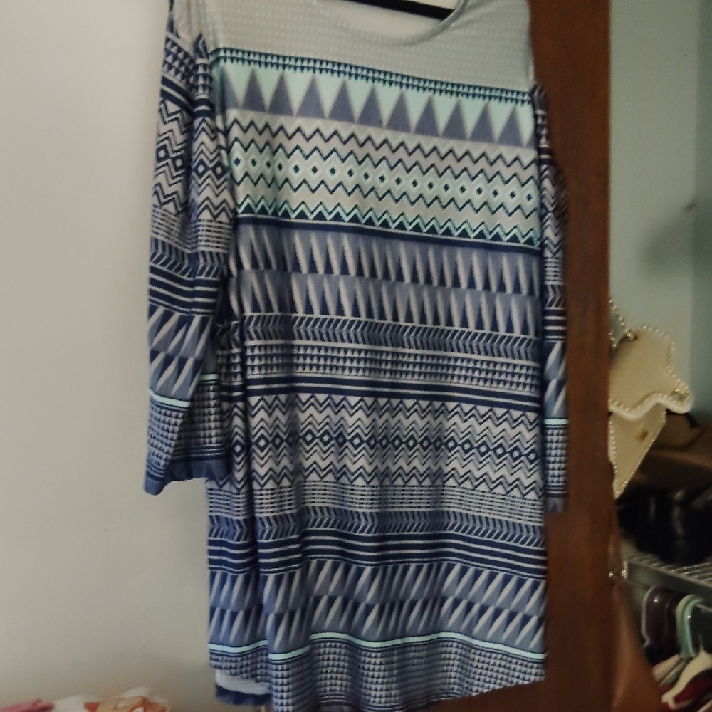 Geometric Patterned Blue Top